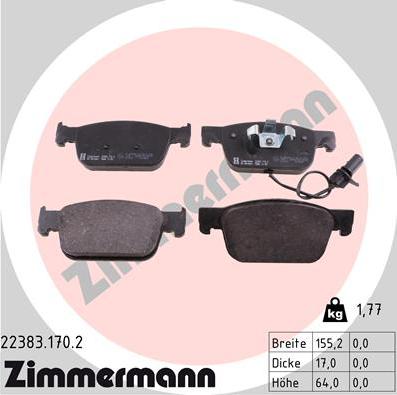 Zimmermann 22383.170.2 - Brake Pad Set, disc brake parts5.com