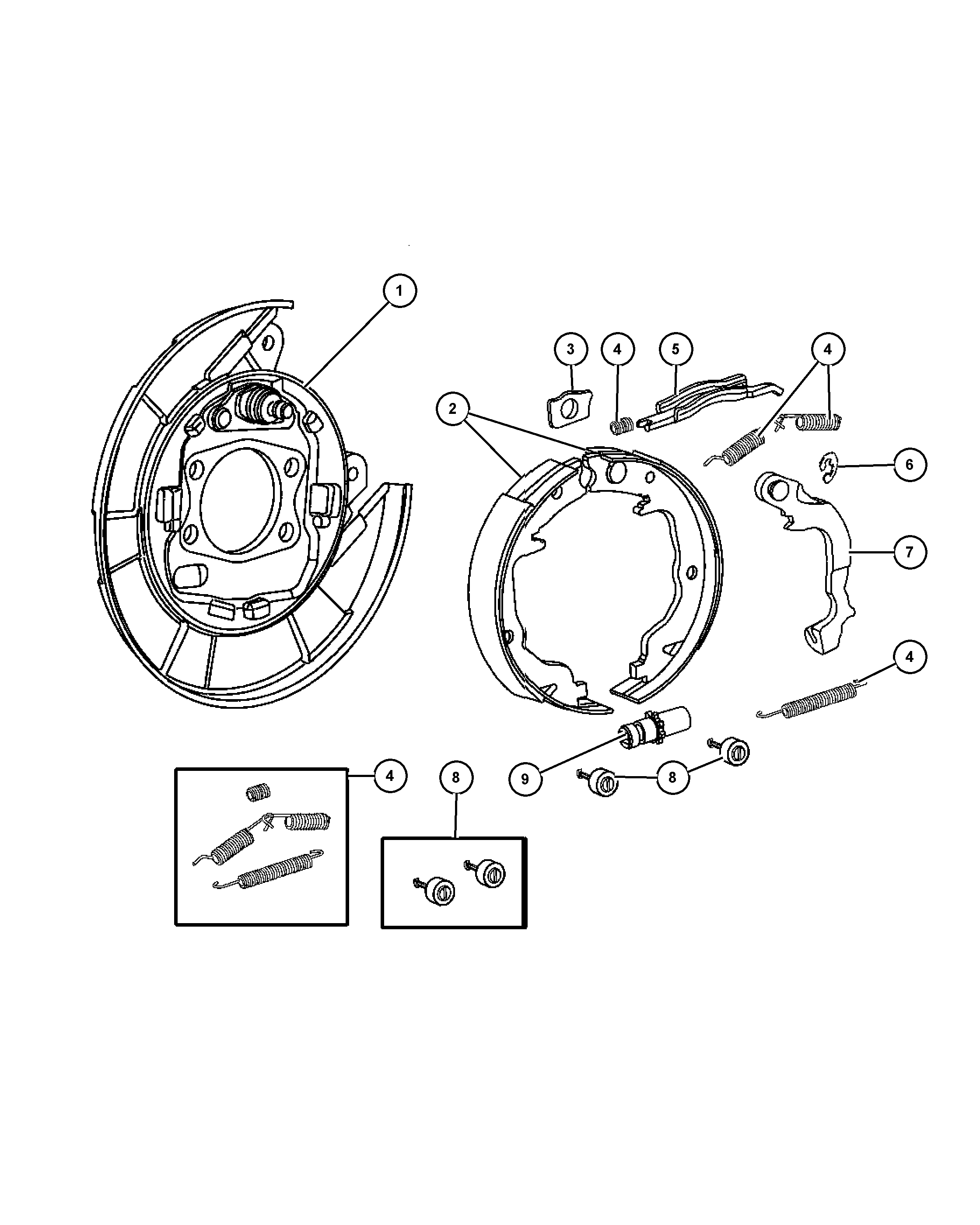 Jeep 5191 215AB - Brake Shoe Set, parking brake www.parts5.com