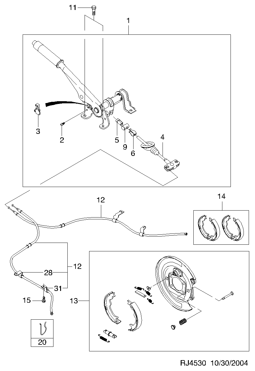 Chevrolet 96496764 - Brake Shoe Set, parking brake www.parts5.com