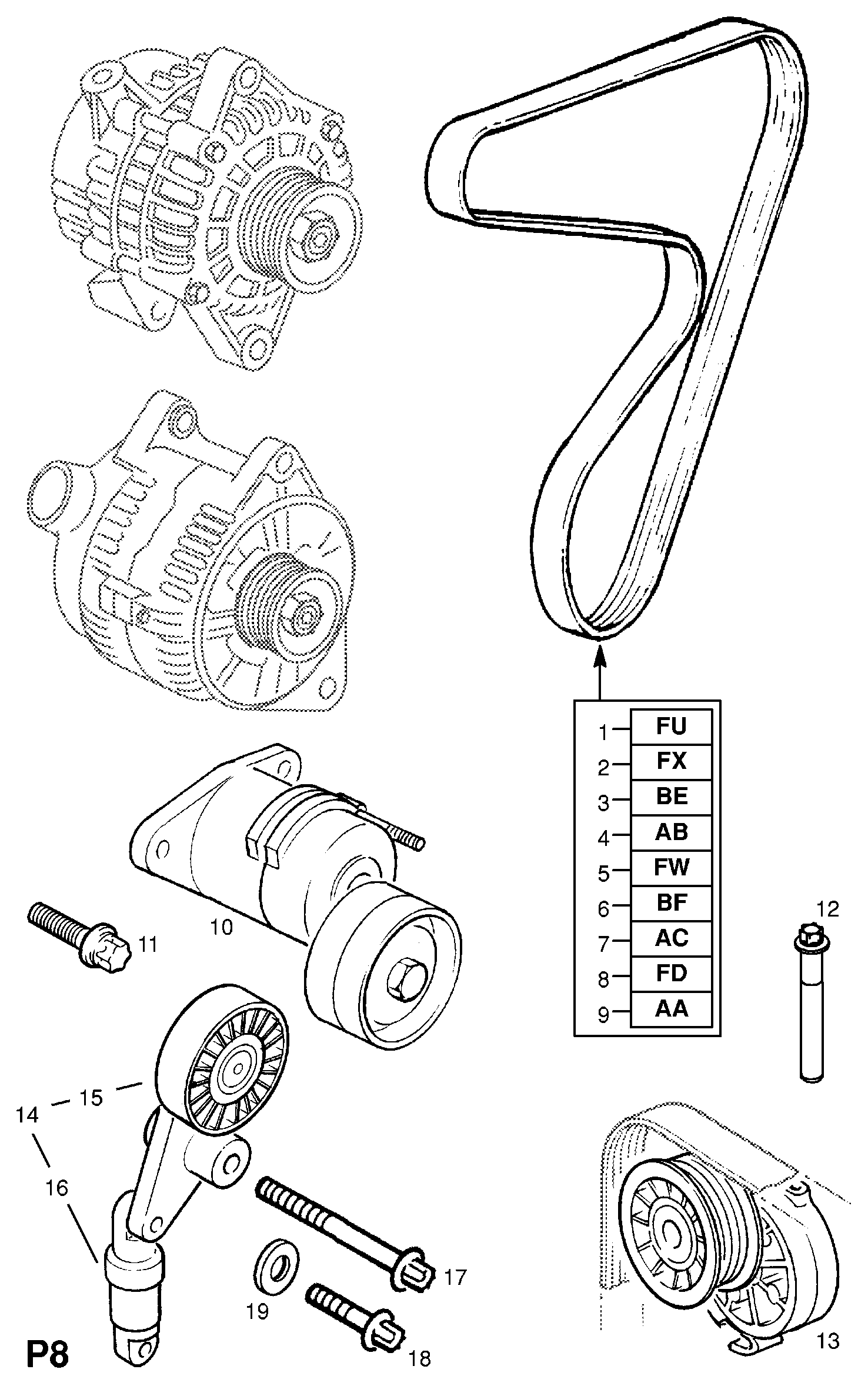 Opel 13 40 545 - Kayış gerdirici, kanallı V kayışı www.parts5.com