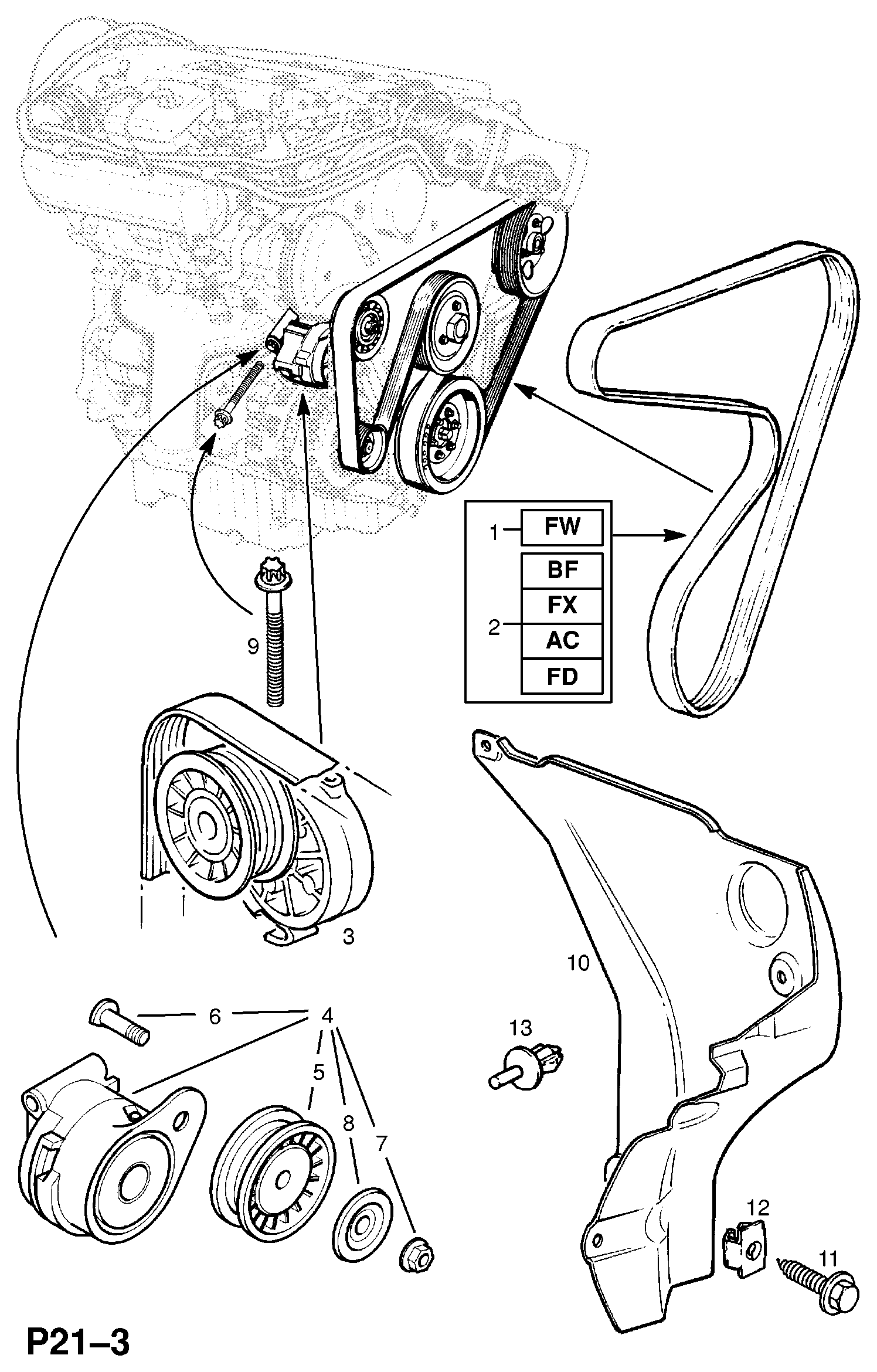 Opel 13 40 536 - Zatezač remena, klinasti rebrasti remen www.parts5.com