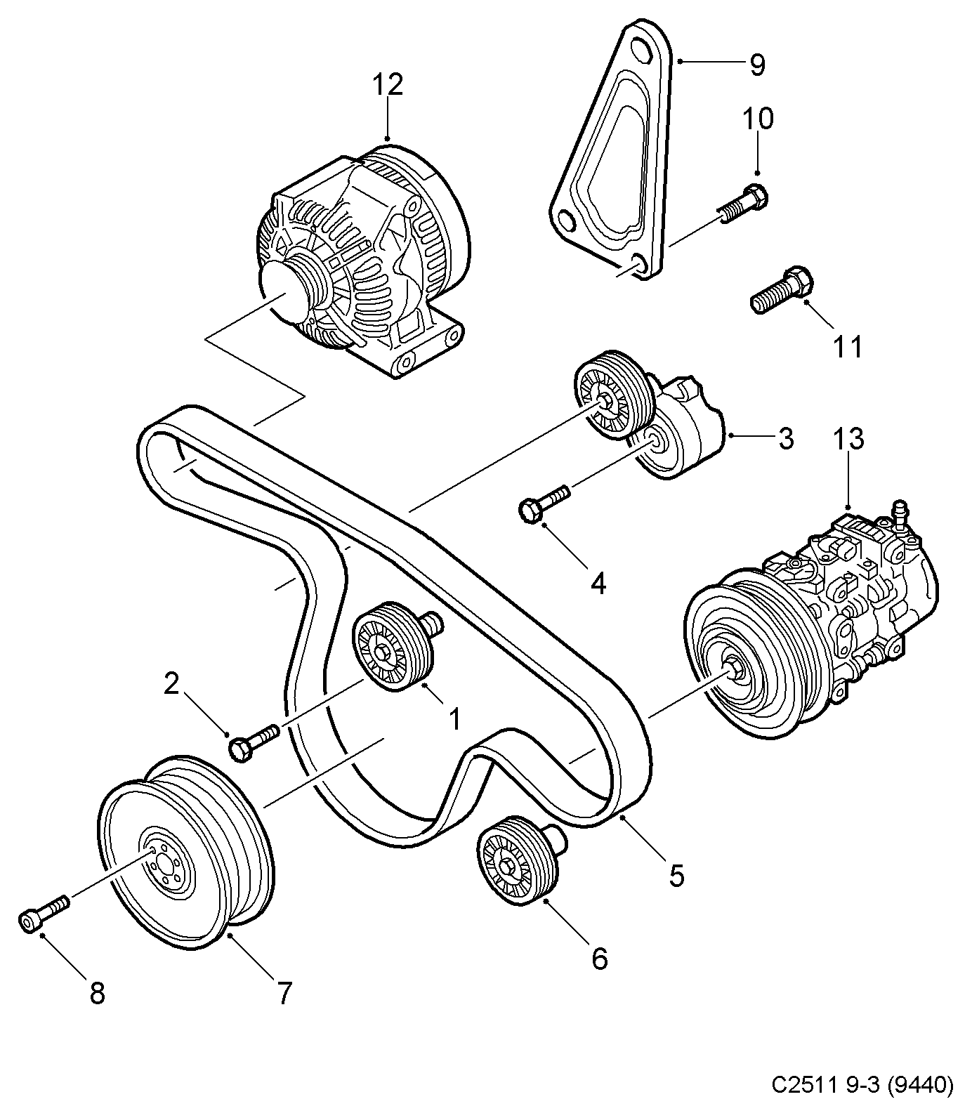 SAAB 55 190 812 - Vratná / vodicí kladka, klínový žebrový řemen www.parts5.com