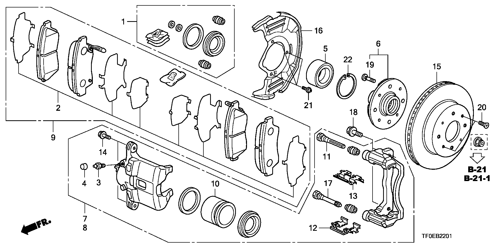 Honda 45022TF0G02 - Комплект спирачно феродо, дискови спирачки www.parts5.com