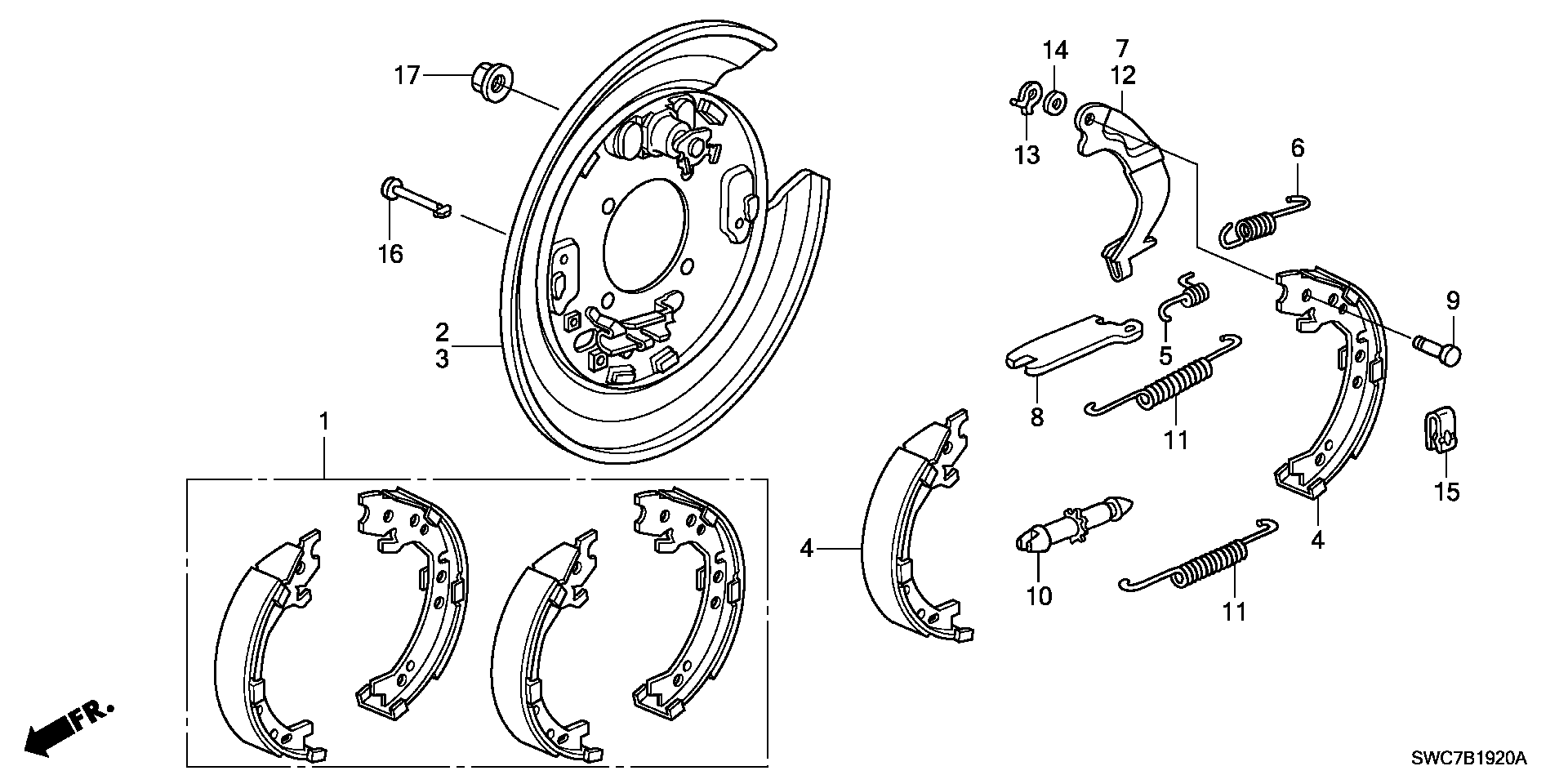 Honda 43154SWA003 - Fékpofakészlet, rögzítőfék www.parts5.com