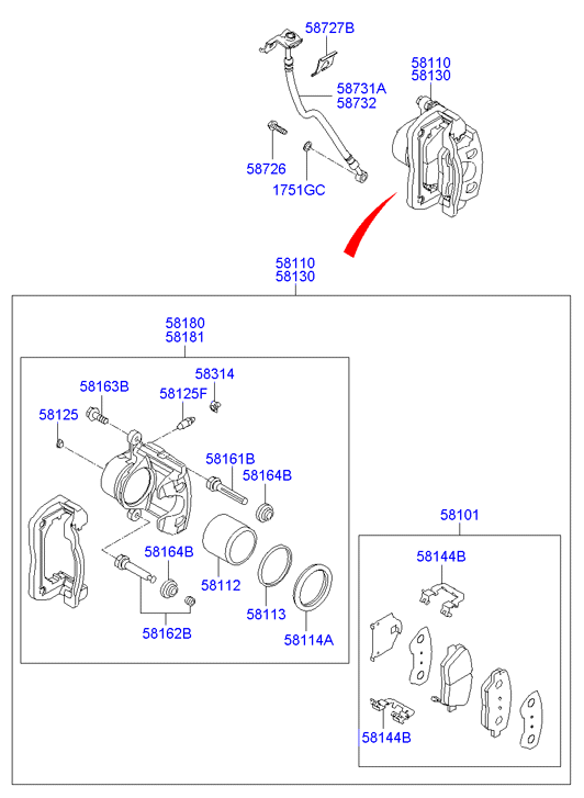 Hyundai 581010WA10 - Zestaw klocków hamulcowych, hamulce tarczowe www.parts5.com