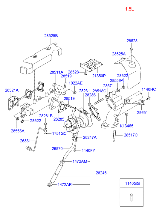 Hyundai 28521-22020 - Garnitura, galerie evacuare www.parts5.com