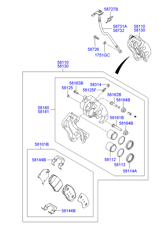 Hyundai 581012PA70 - Σετ τακάκια, δισκόφρενα www.parts5.com