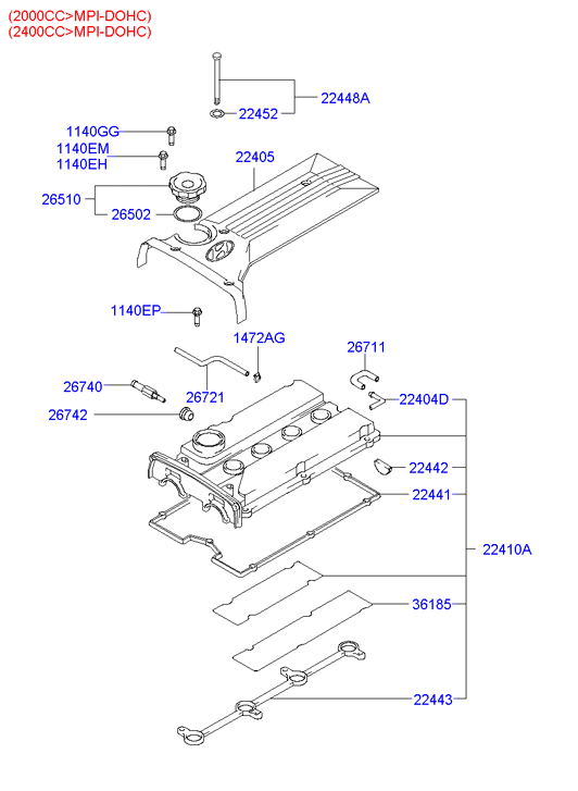 Hyundai 2245238010 - Junta, tapa de culata de cilindro www.parts5.com