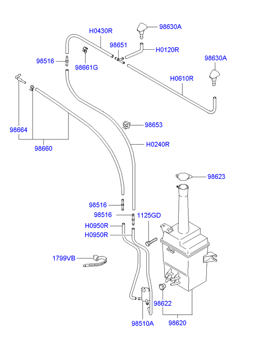 Hyundai 98510-26100 - Водна помпа за миещо устр., почистване на стъклата www.parts5.com