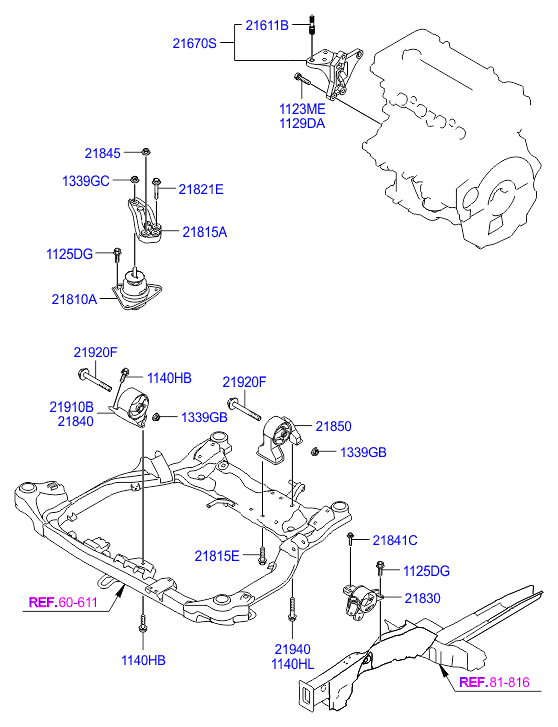 Hyundai 218301M000 - Suport motor www.parts5.com