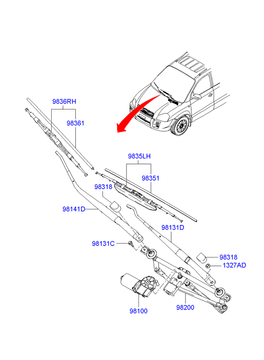 Hyundai 983602E000 - Balai d'essuie-glace www.parts5.com