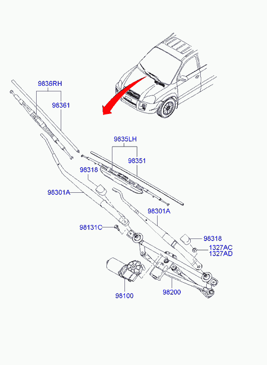 KIA 98110-2E000 - Двигател на чистачките www.parts5.com