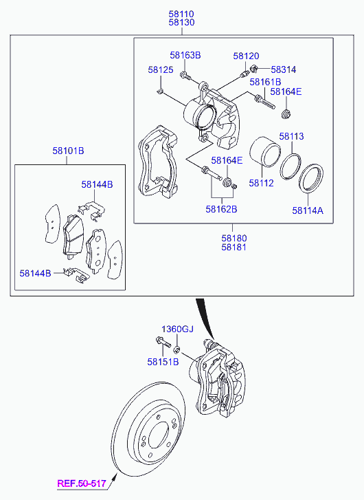 KIA 58101A6A01 - Тормозные колодки, дисковые, комплект www.parts5.com