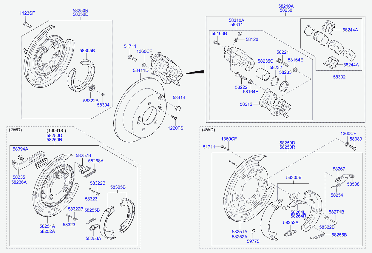 KIA 58305-2SA30 - Set saboti frana, frana de mana www.parts5.com