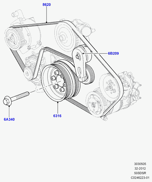 Land Rover LR012625 - Curea transmisie cu caneluri www.parts5.com