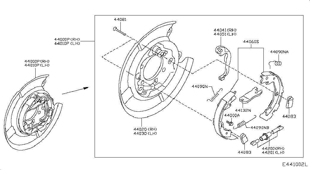 NISSAN 44060JE27A - Brake Shoe Set, parking brake parts5.com