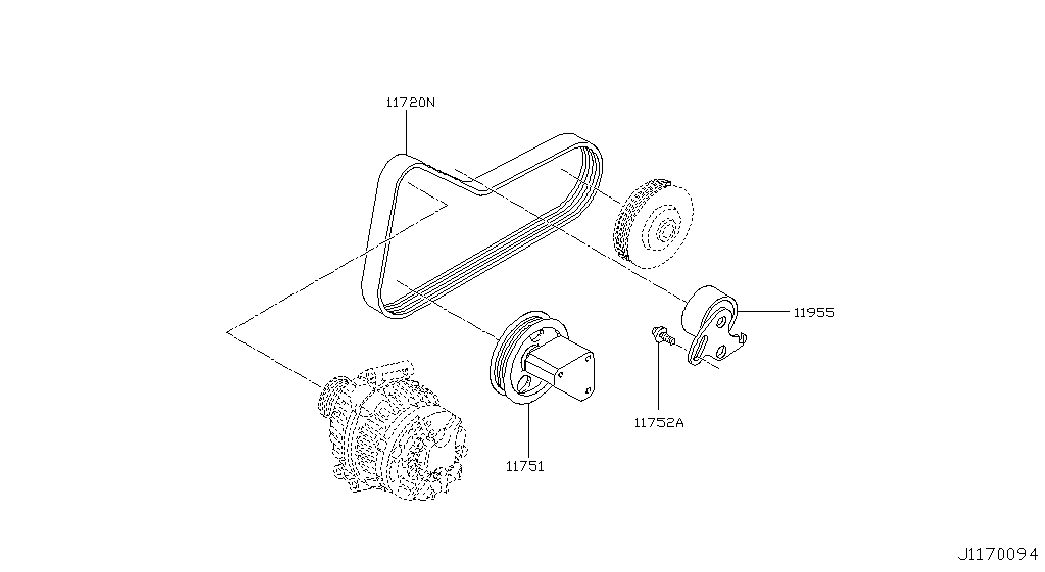 NISSAN 11955-BN701 - Napínák, žebrovaný klínový řemen www.parts5.com