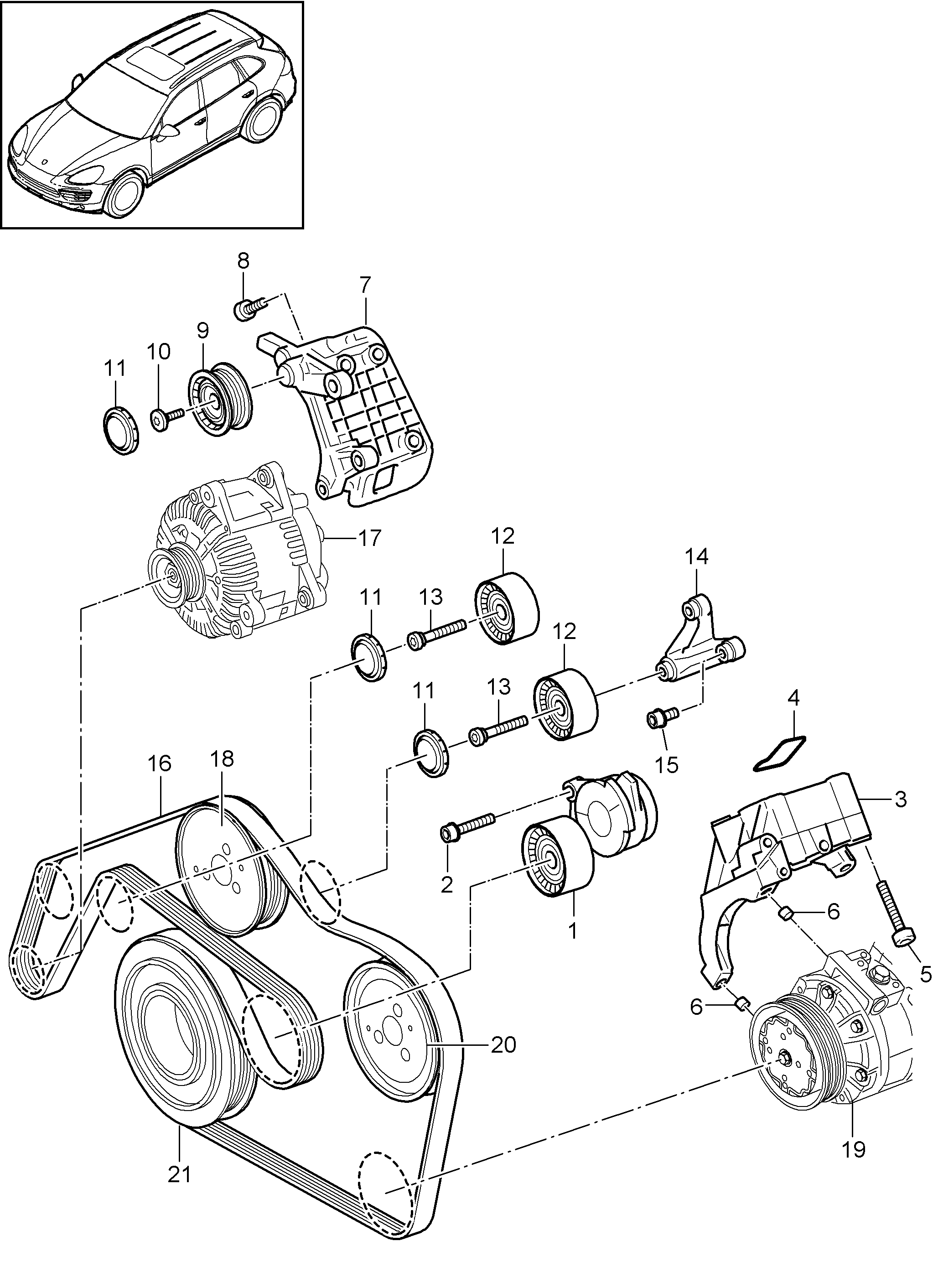 Porsche 955 102 118 01 - Szíjtárcsa / vezetőgörgő, hosszbordás szíj www.parts5.com