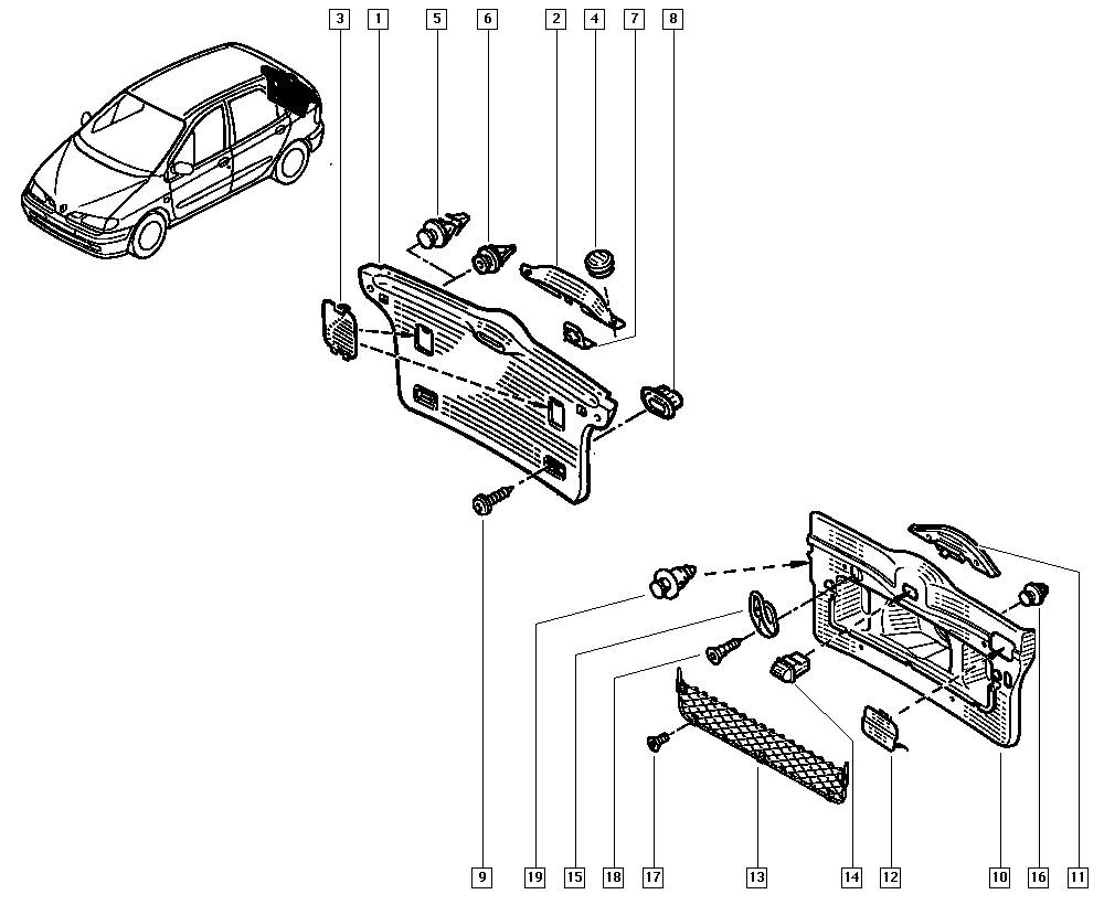 DACIA 7701049008 - Komplet kopči za fiksiranje, oplata unutrašnjeg prostora www.parts5.com