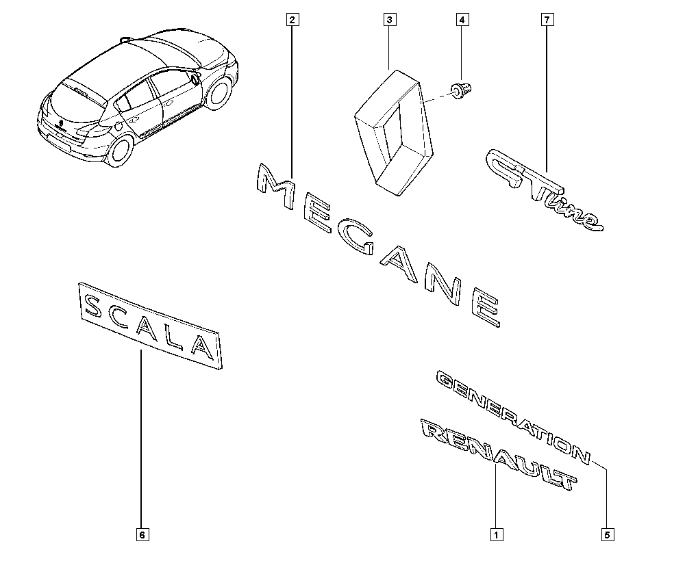 RENAULT 90 88 973 37R - Emblema puerta trasera www.parts5.com