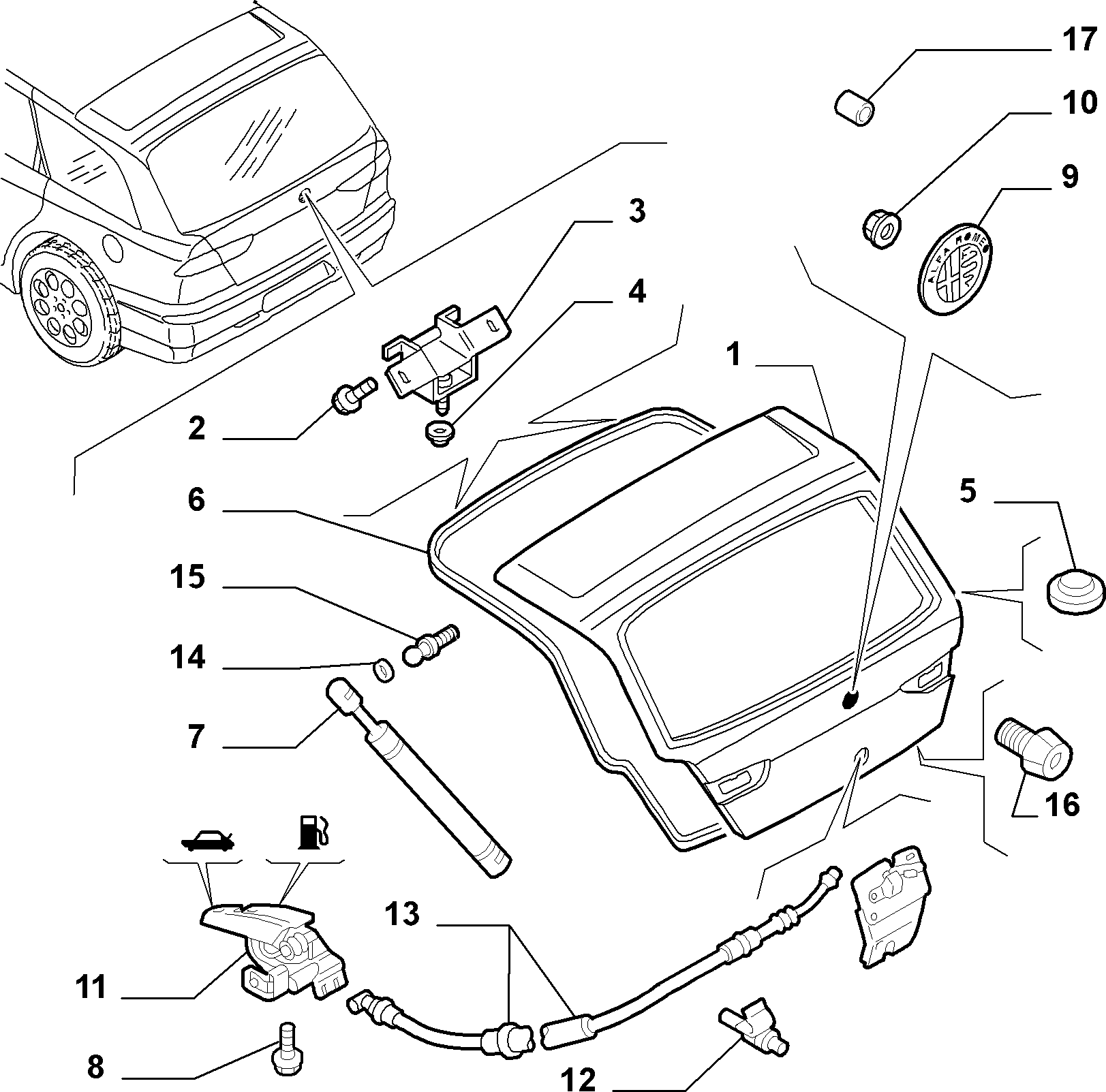 Alfa Romeo 60664833 - Gas Spring, boot, cargo area www.parts5.com