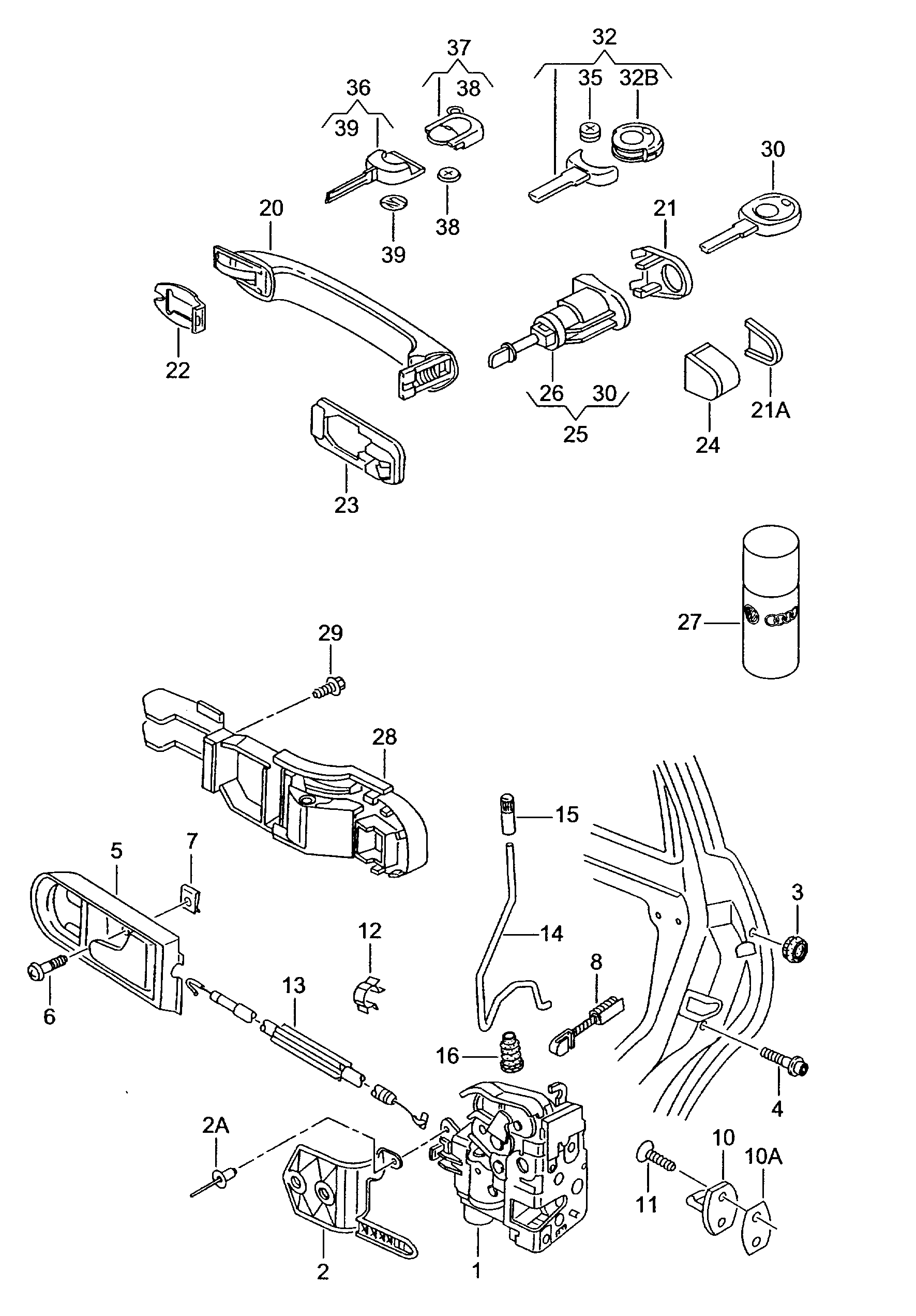 AUDI 3B1 837 015AP - Door lock inner actuator door handle, exterior lock cylinder set: 1 pcs. www.parts5.com