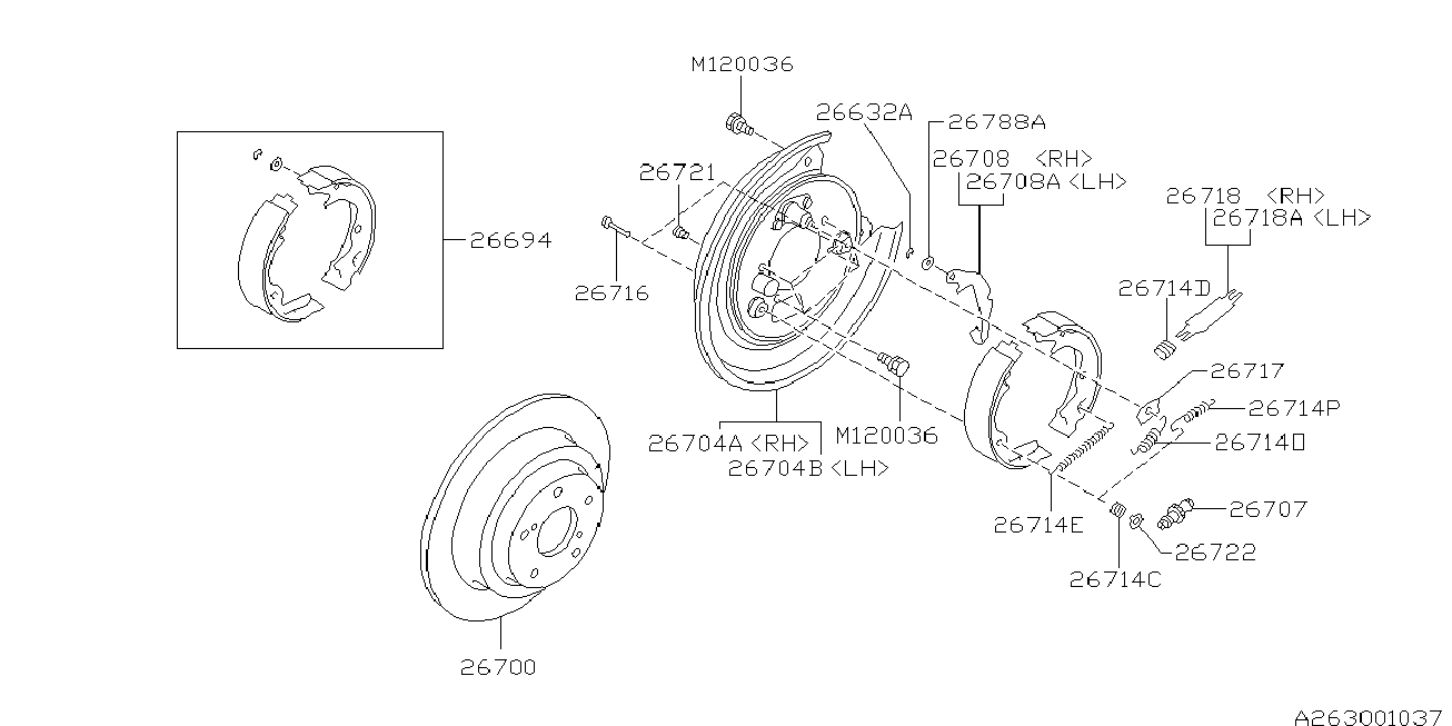 Subaru 26698AC000 - Zestaw szczęk hamulcowych, hamulec postojowy www.parts5.com