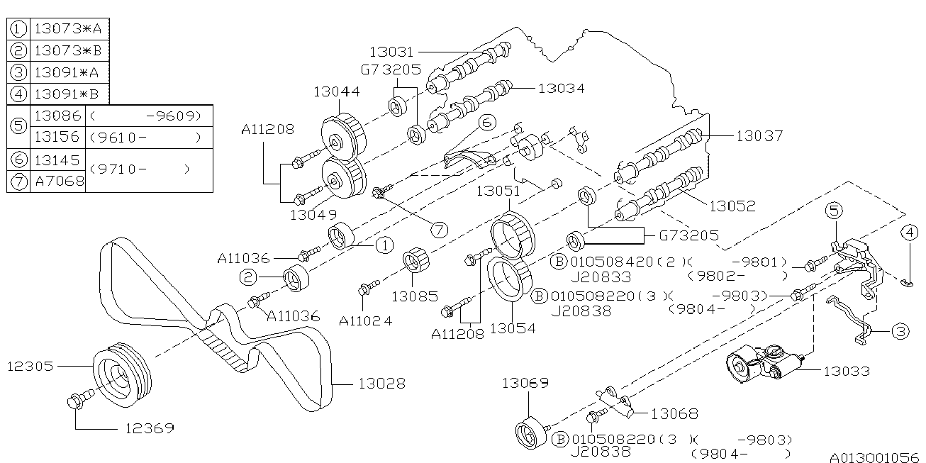 Subaru 13085-AA010 - Vratná / vodicí kladka, ozubený řemen www.parts5.com