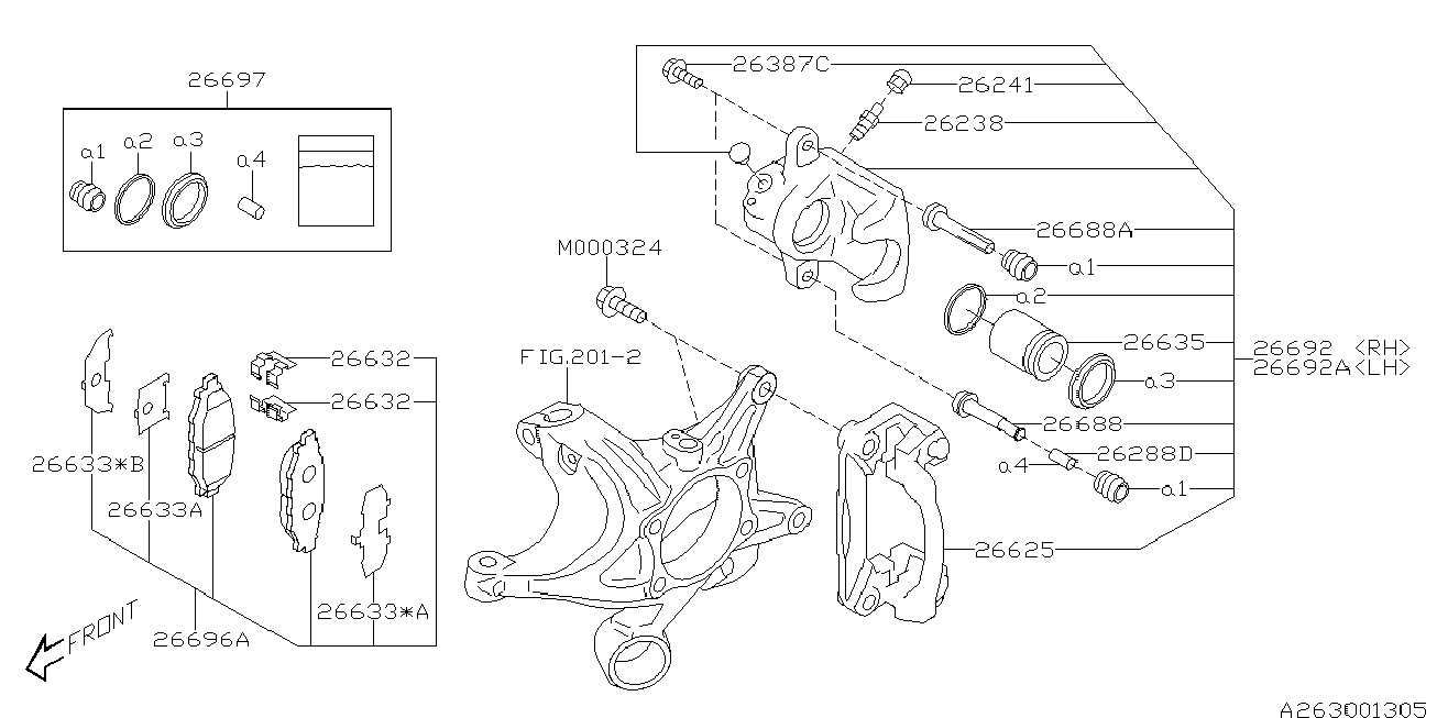 Subaru 26697 AG000 - Ремкомплект, тормозной суппорт www.parts5.com