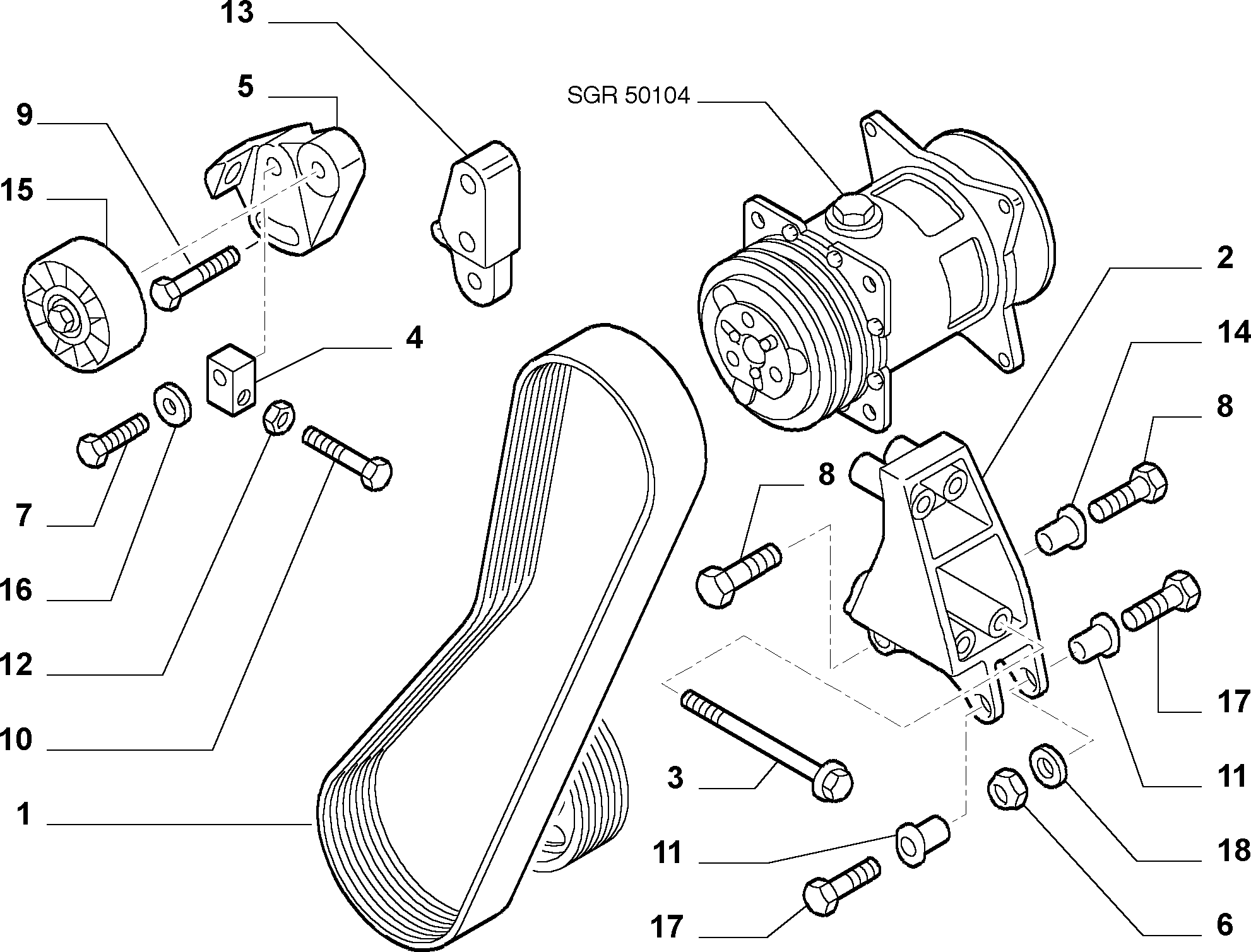 FIAT 504101355 - Szíjtárcsa / vezetőgörgő, hosszbordás szíj www.parts5.com