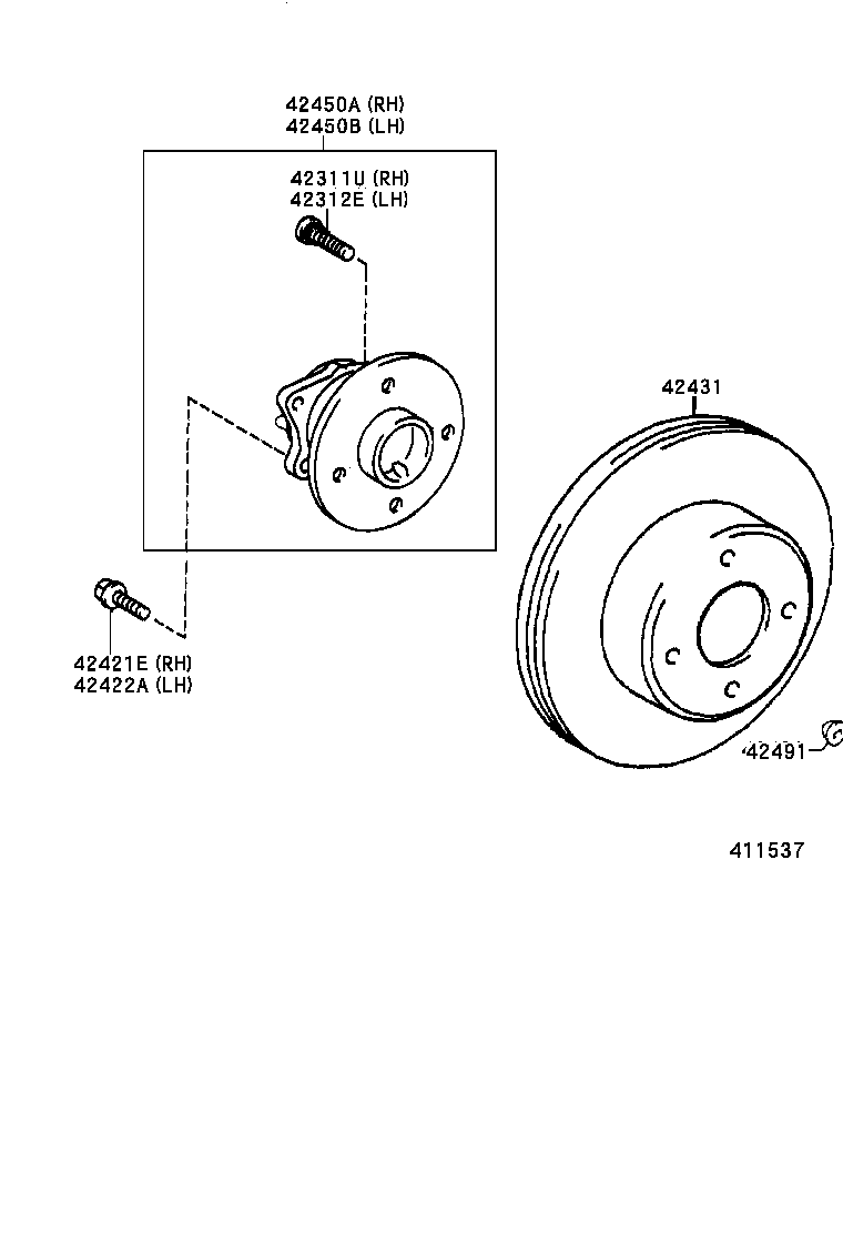 TOYOTA 42450-12080 - Wheel hub, bearing Kit parts5.com