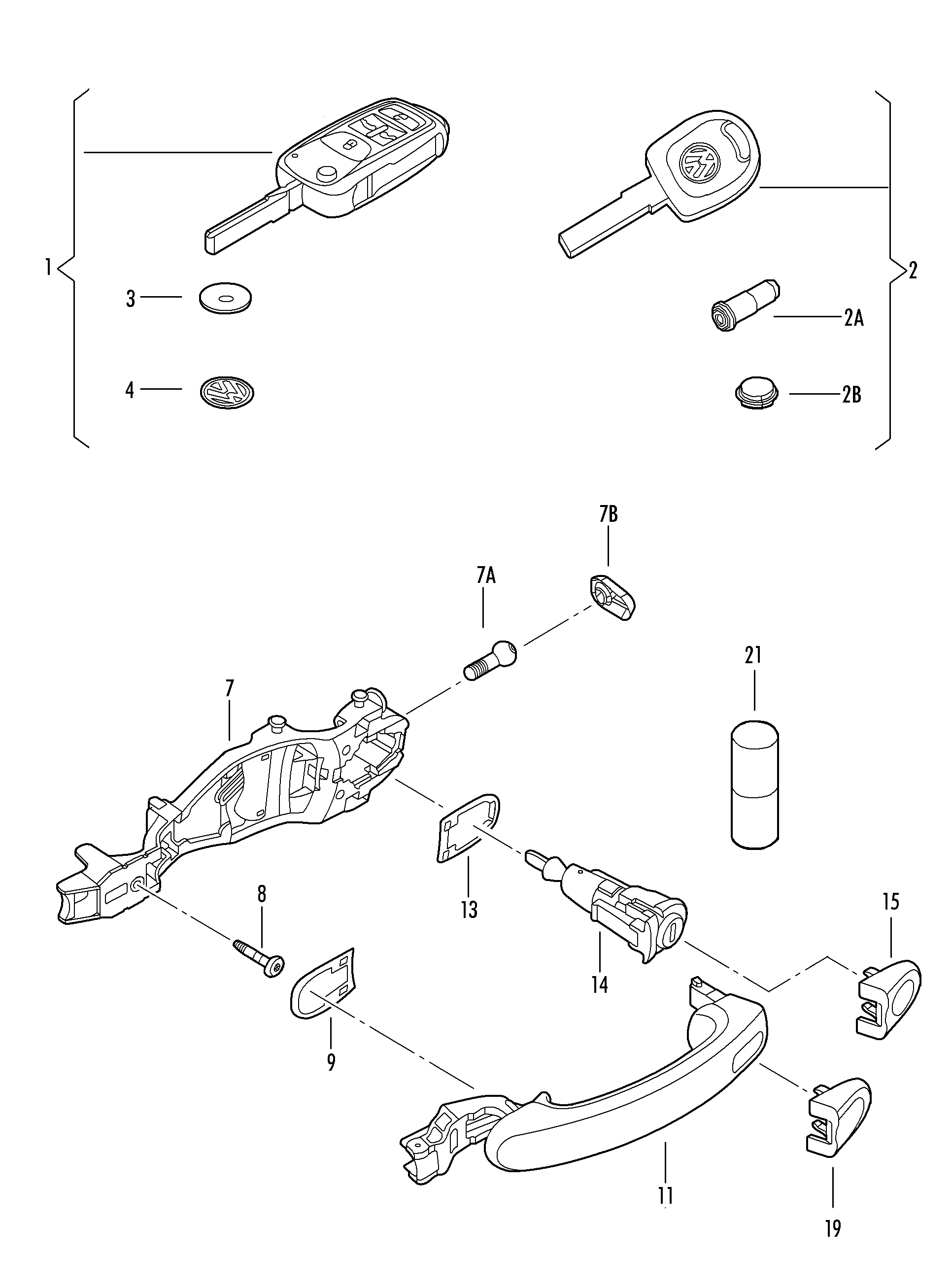 VAG 5K0 837 202AD - Key door handle, exterior lock cylinder sets: 1 pcs. www.parts5.com