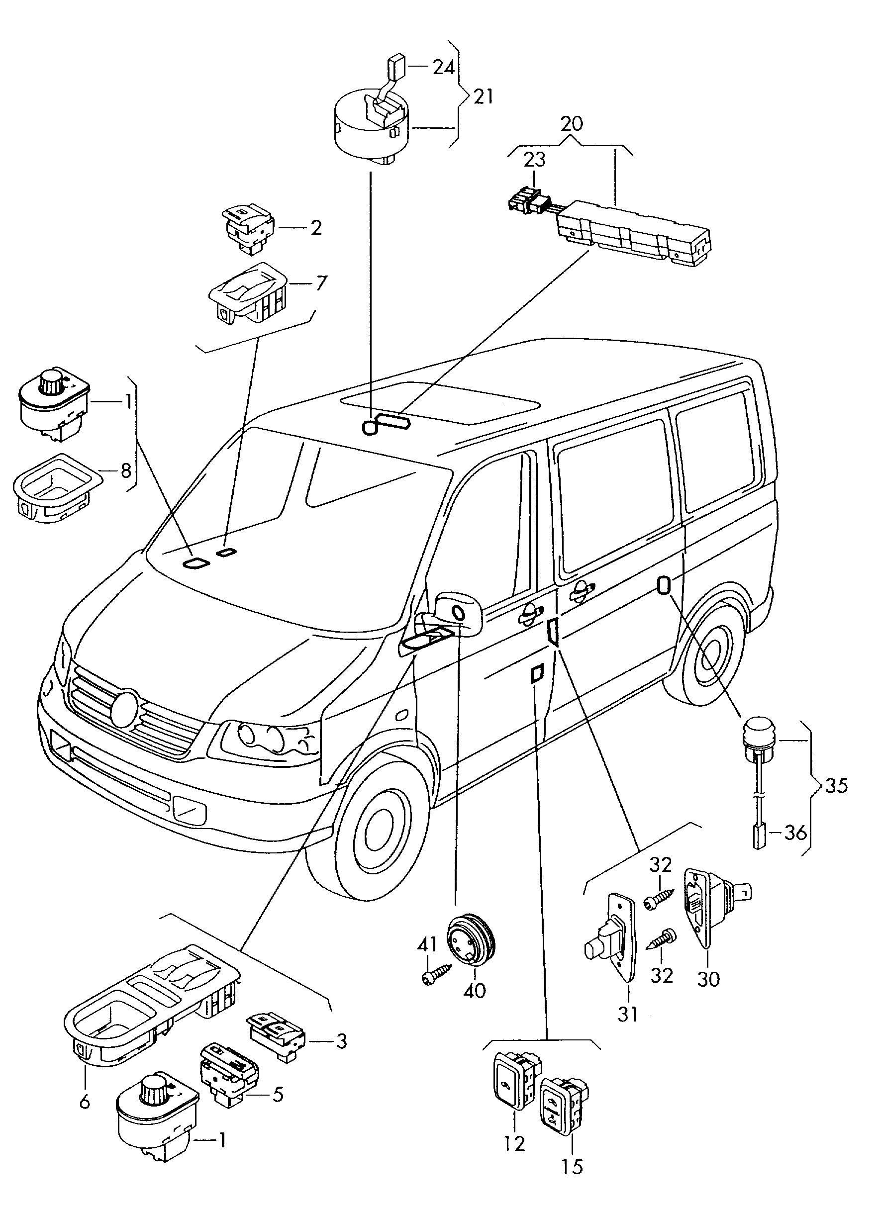 VW 7E0 959 855 A - Comutator,macara geam www.parts5.com