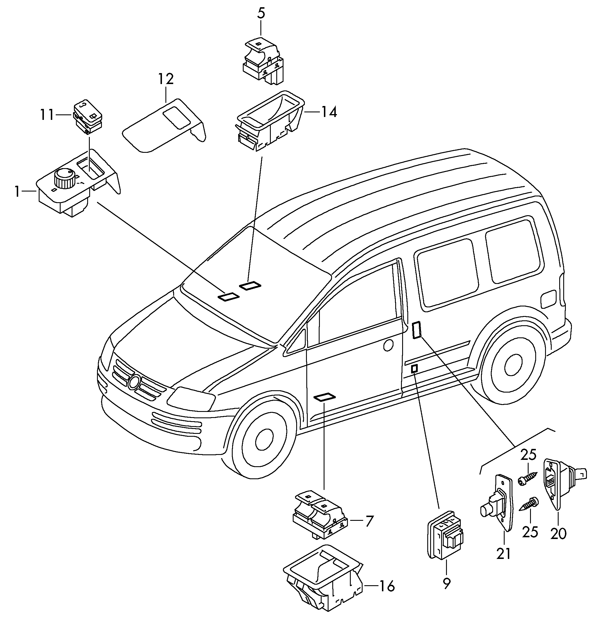 Skoda 1K3959857C - Switch, window regulator parts5.com